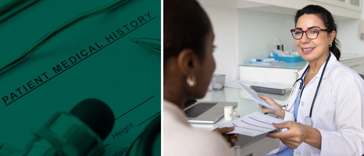 Clinicina handing a patient a document